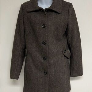 H&M Women’s Brown Tweed Coat Herringbone Sz 10